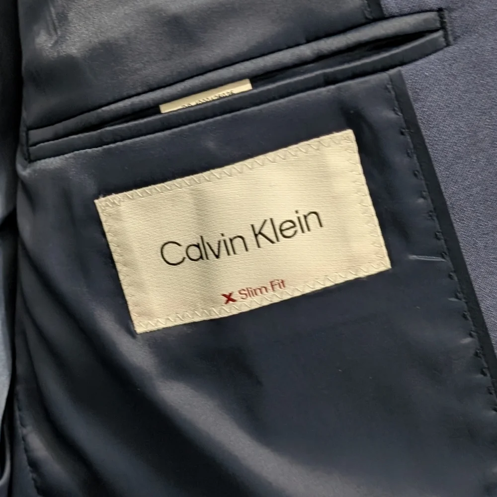 ‼️SOLD‼️ 100% Wool Calvin Klein Men's Blue Suit Formal Slim Fit 42S, 34X30 - Picture 5 of 11
